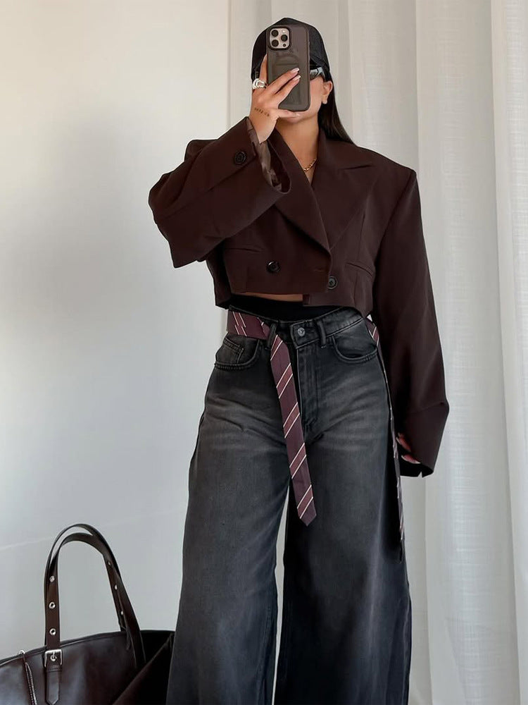 Damen Cropped-Boxy Kurzblazer mit kastiger Silhouette und überlangen Ärmeln Shop Nory
