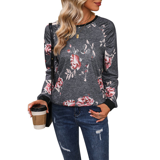 Damen Lässiges Raglan-Sweatshirt mit floralem Print und Rippbündchen Shop Nory