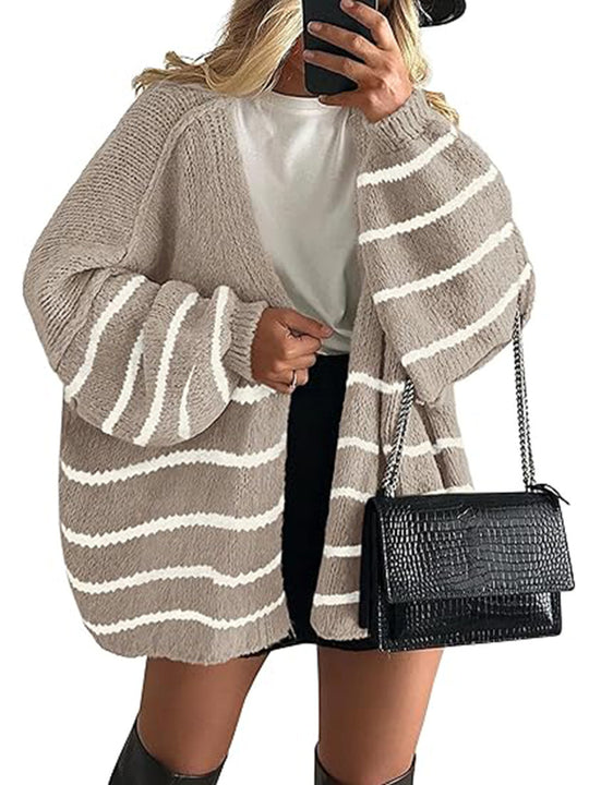 Damen Oversize Strickcardigan mit Ballonärmeln und offener Front Shop Nory
