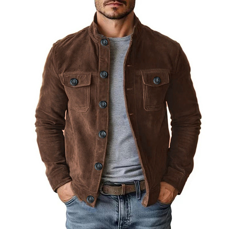 Herren nan klassische Velourslederjacke mit Stehkragen, Knopfleiste und aufgesetzten Brusttaschen Shop Nory