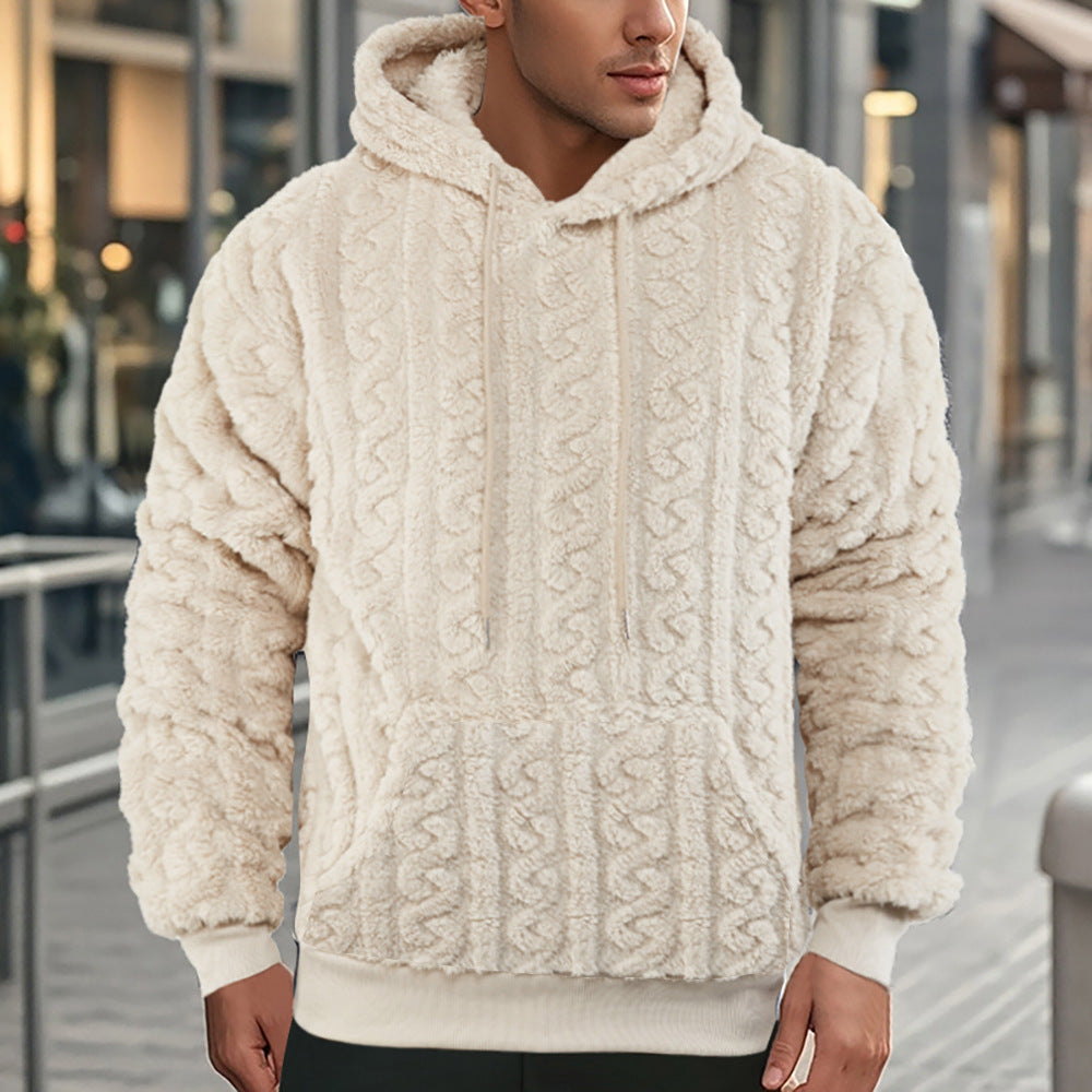 Herren Flauschiger Sherpa-Hoodie mit Zopfmuster, Kängurutasche und Rippbündchen Shop Nory