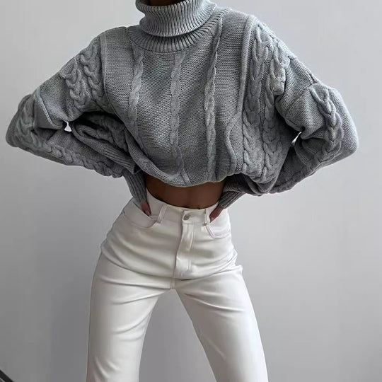Damen Grobstrick-Rollkragenpullover mit Zopfstrick-Details Shop Nory