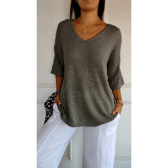 Damen nan locker sitzender V-Ausschnitt Feinstrickpullover mit dreiviertelÄrmeln Shop Nory