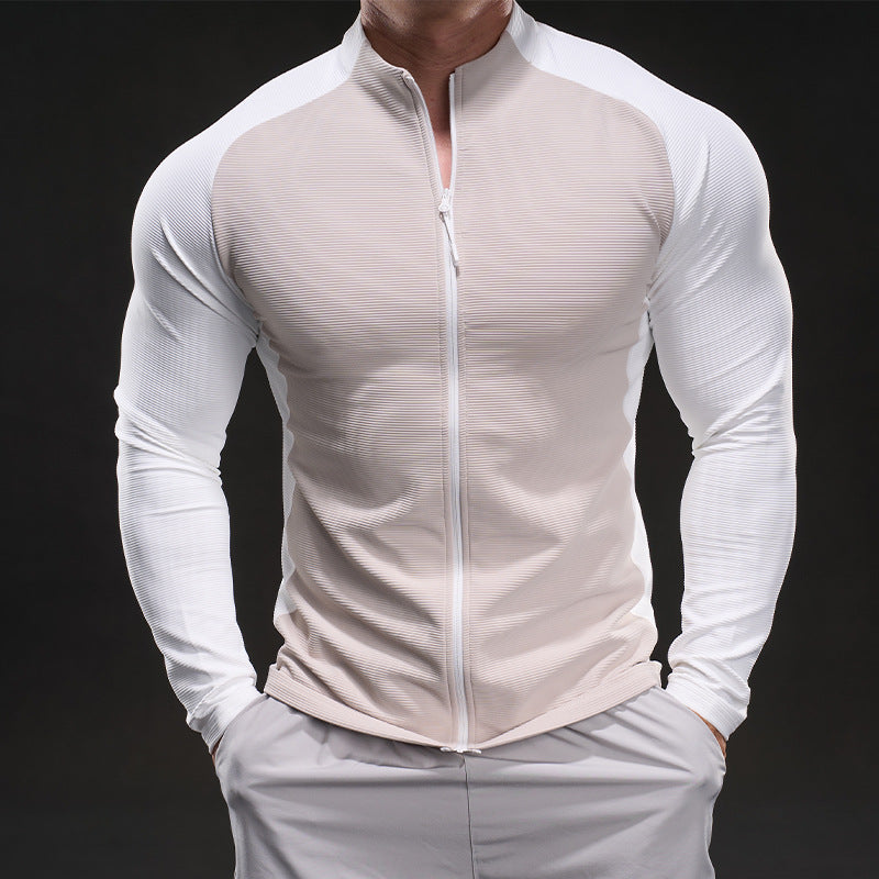 Herren Kompressions-Trainingsshirt mit Stehkragen, durchgehendem Reißverschluss und Raglanärmeln Shop Nory