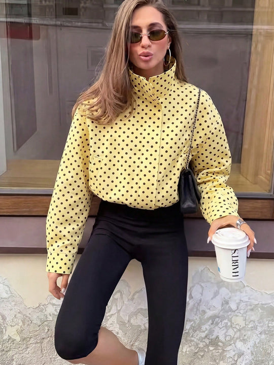 Damen Polka‑Dot Stehkragen‑Bluse mit oversized Ballonärmeln Shop Nory