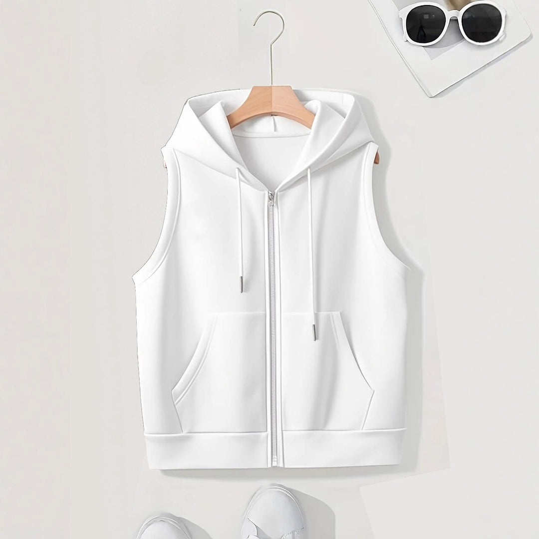 Damen Ärmellose Zip‑Hoodie‑Weste aus weichem Sweat mit Kängurutaschen Shop Nory