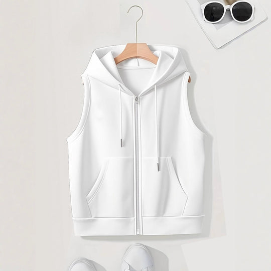 Damen Ärmellose Zip‑Hoodie‑Weste aus weichem Sweat mit Kängurutaschen Shop Nory