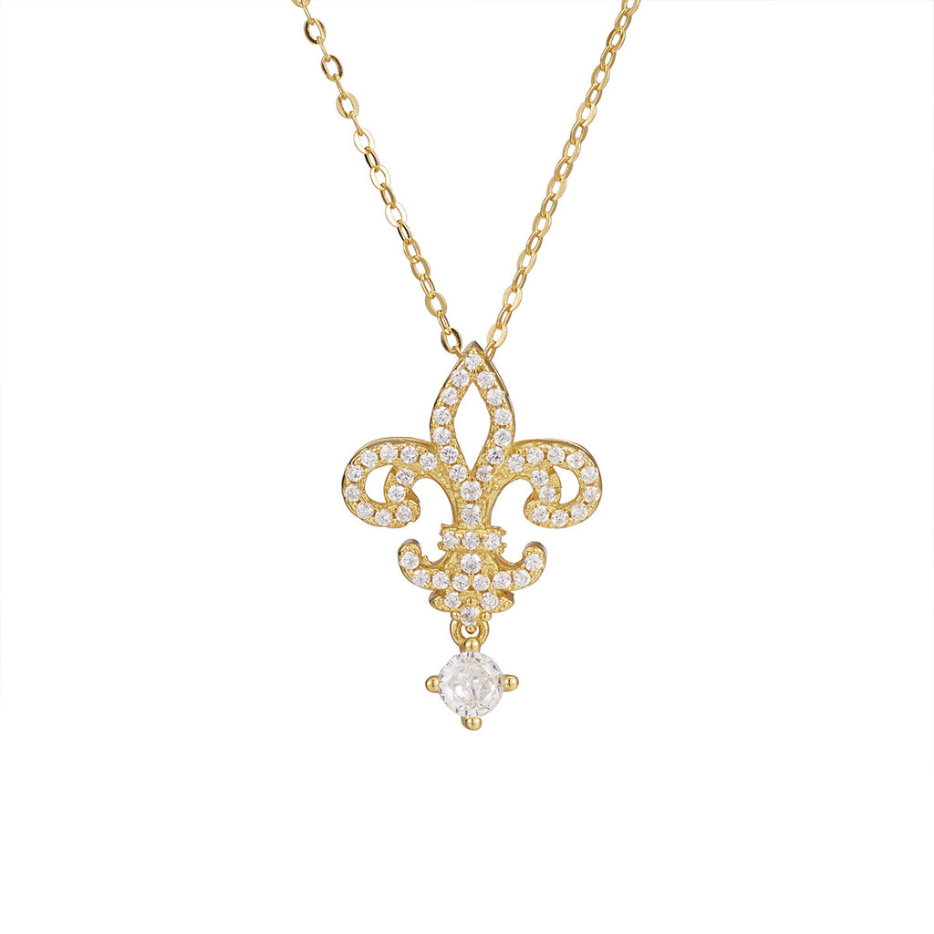 Damen elegante Halskette mit filigranem Lilienanhänger und funkelnden Zirkonia Shop Nory