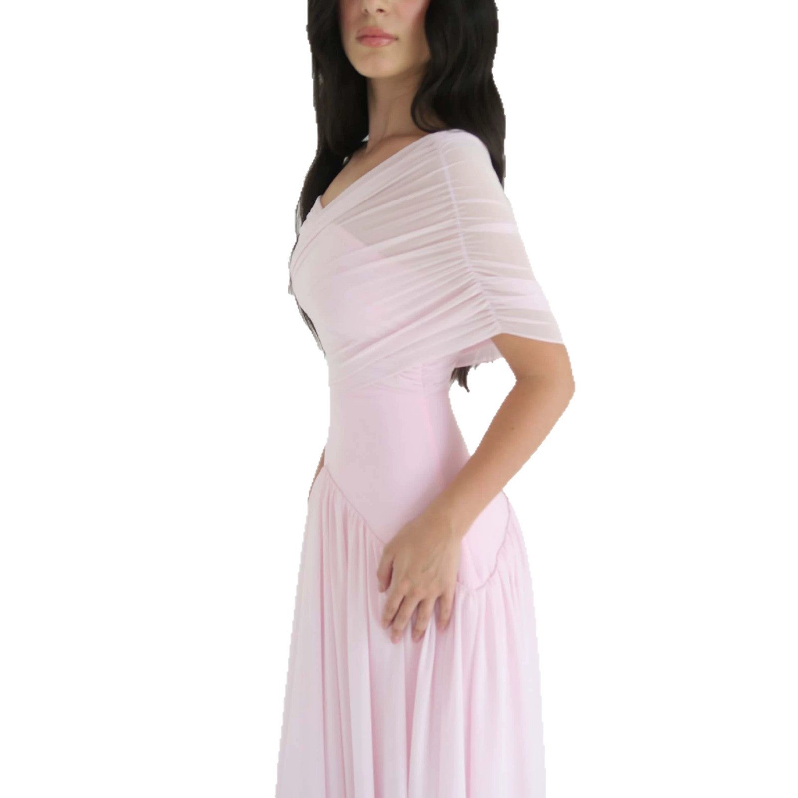 Damen Elegantes Maxikleid mit Wickeloptik und transparenten Ärmeln Shopnory