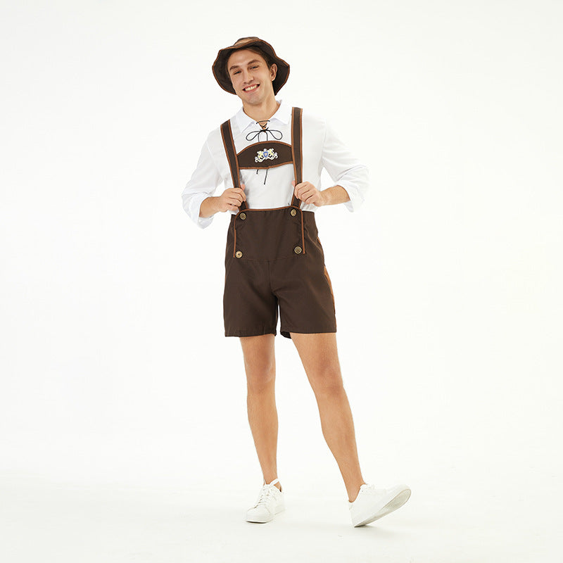 Herren nan traditionelle Kurzlederhose mit verstellbaren Trägern und dekorativem Brustlatz Shop Nory
