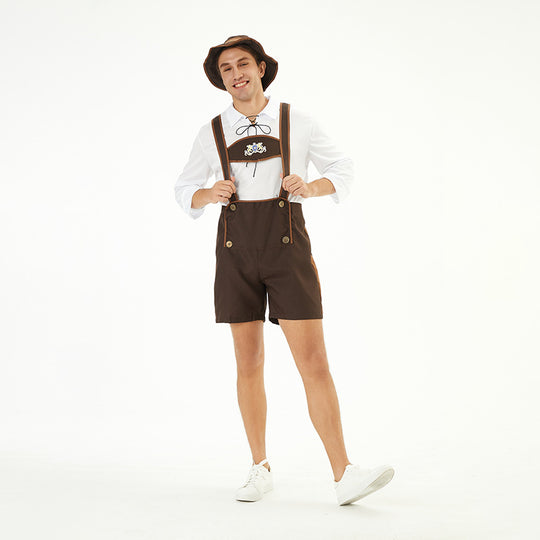 Herren nan traditionelle Kurzlederhose mit verstellbaren Trägern und dekorativem Brustlatz Shop Nory