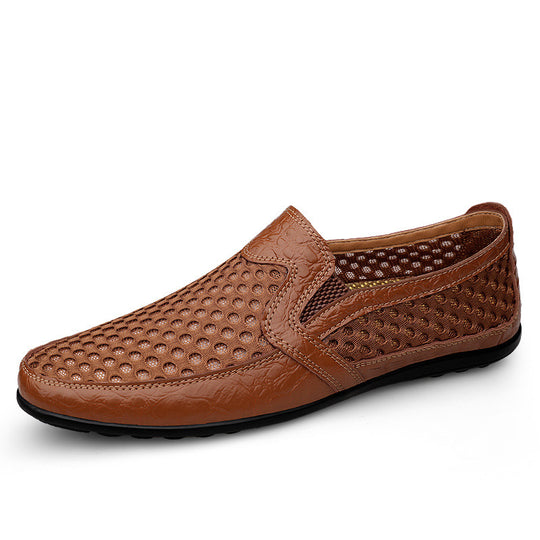 Herren Atmungsaktiver Lochleder-Slipper im Mokassin-Stil mit flexibler Gummisohle Shopy Nory
