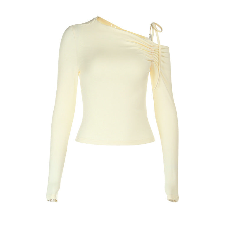 Damen Ein-Schulter-Longsleeve-Cropped-Top mit Raffung, Cut-Out und Zierschleife Shop Nory