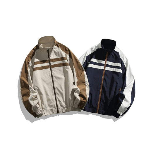 Unisex Sportive Trackjacke im Retro‑Windbreaker‑Design mit Stehkragen und Kontraststreifen Shop Nory