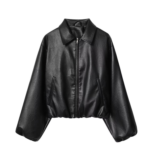 Damen Kurzjacke im Boxy‑Look aus veganem Leder mit verdecktem Reißverschluss Shop Nory