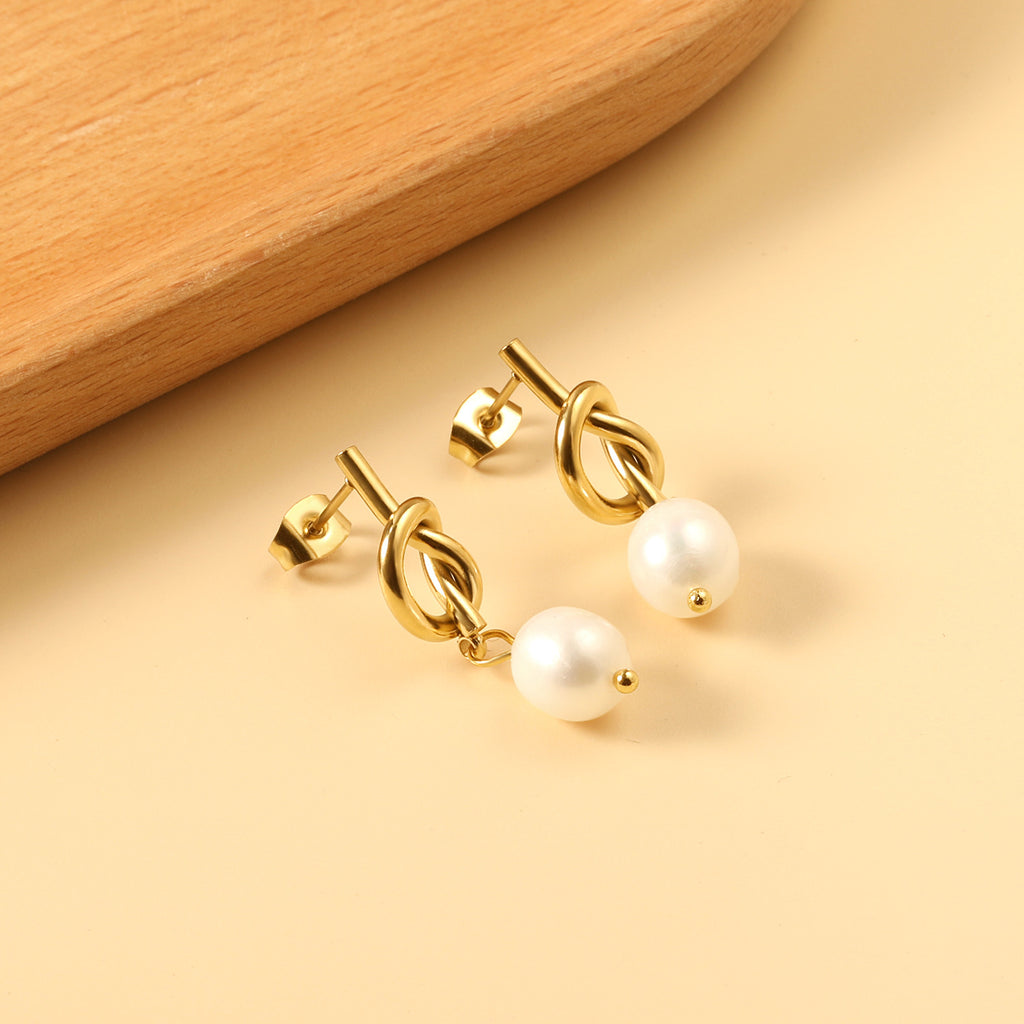 Damen Ohrhänger mit elegantem Knotendesign und Perlen aus hochwertigem Edelstahl Shop Nory