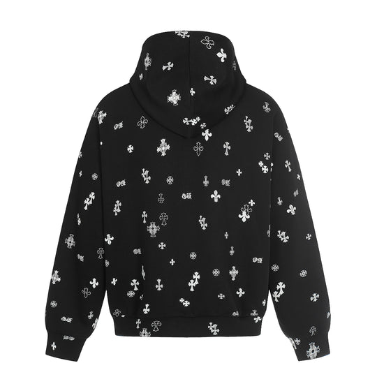 Unisex Boxy-Kapuzenjacke mit halbem Reißverschluss und Allover-Print Shop Nory
