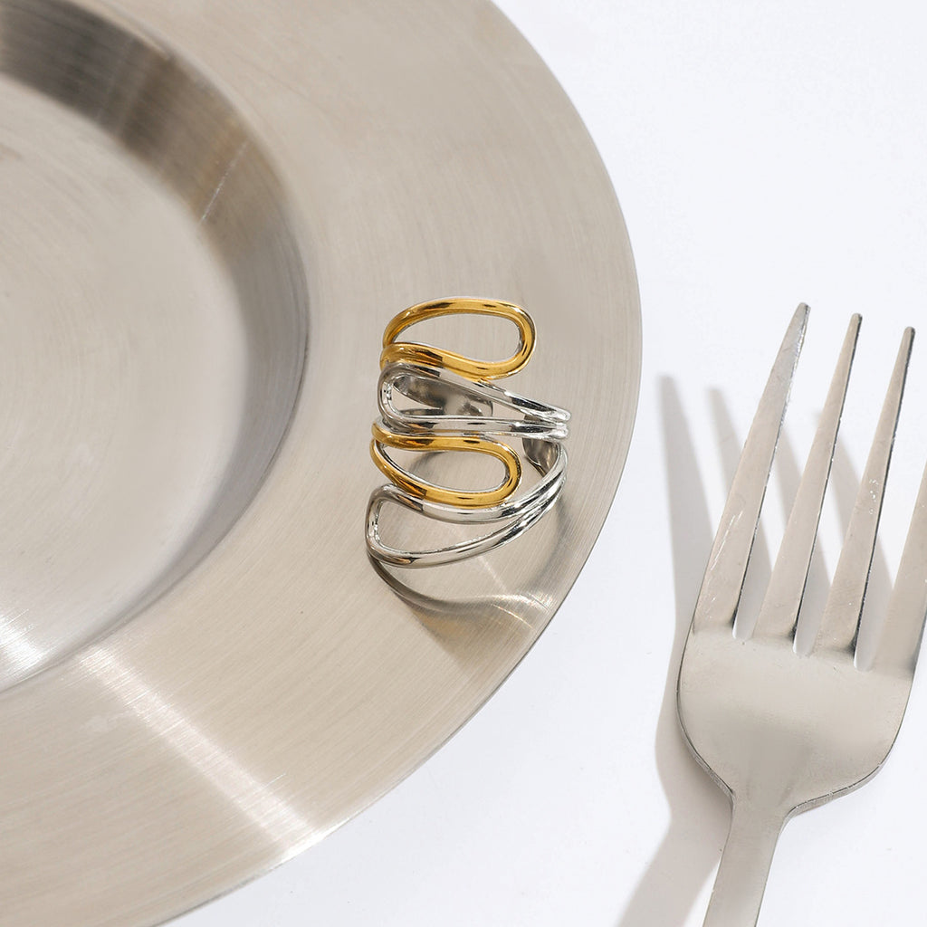 Damen Offener Ring mit innovativem zweifach geschwungenem Design aus hypoallergenem Edelstahl Shop Nory