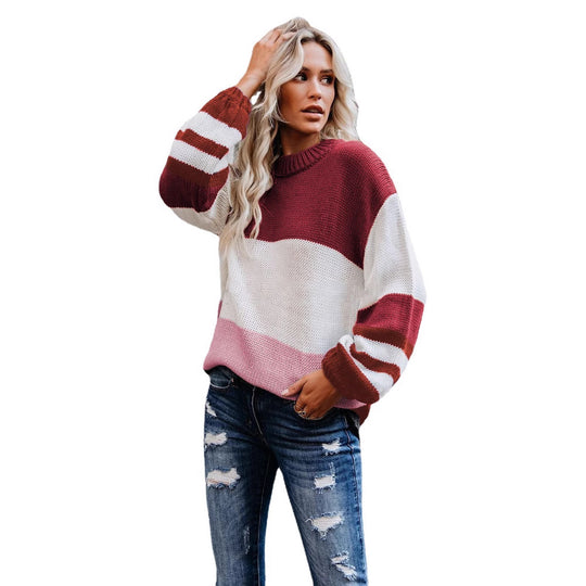Damen Grobstrick Farbblockpullover mit hohem Rippenkragen und Oversize‑Passform Shop Nory