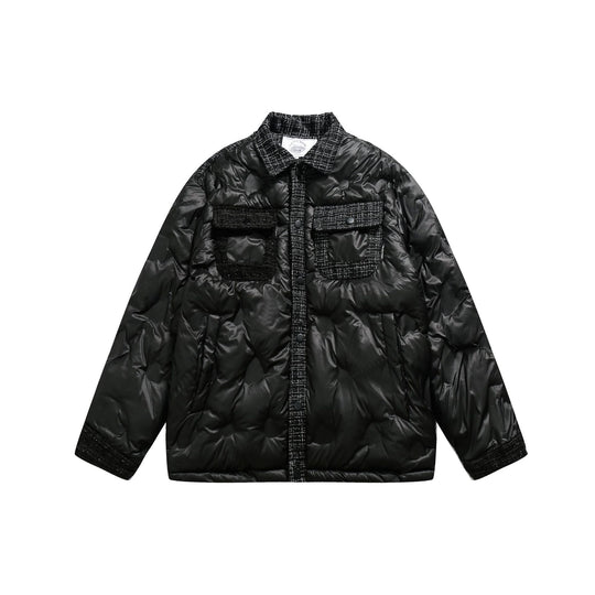Damen gesteppte Hemdblousonjacke mit Tweedbesatz und Pattentaschen Shop Nory