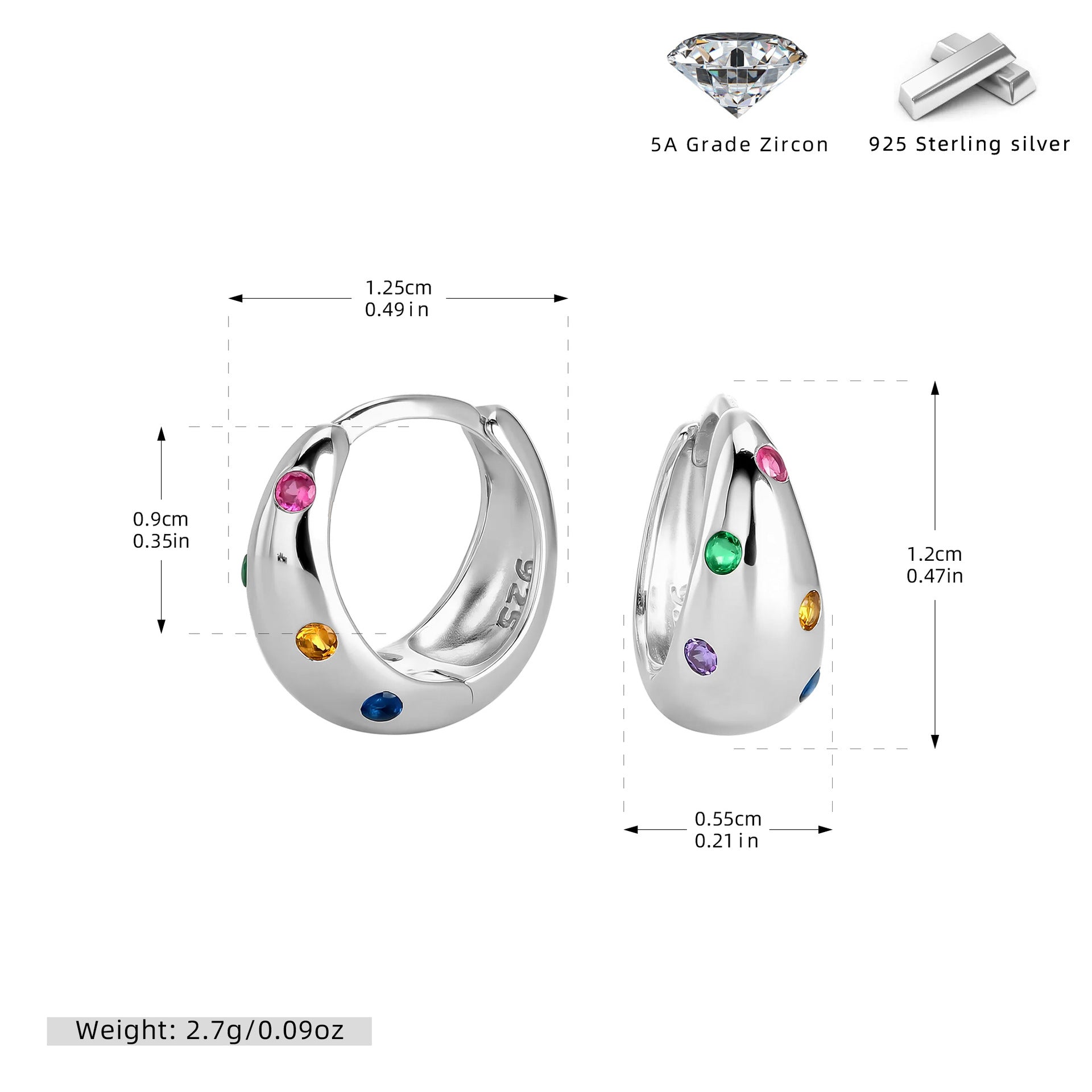 Damen Creolenohrringe mit farbenfrohen Zirkonen und hochwertiger 925er Silberfassung Shop Nory