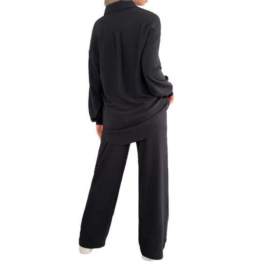 Damen Geripptes Oversize-Hemd mit Hemdkragen und Ballonärmeln Shop Nory
