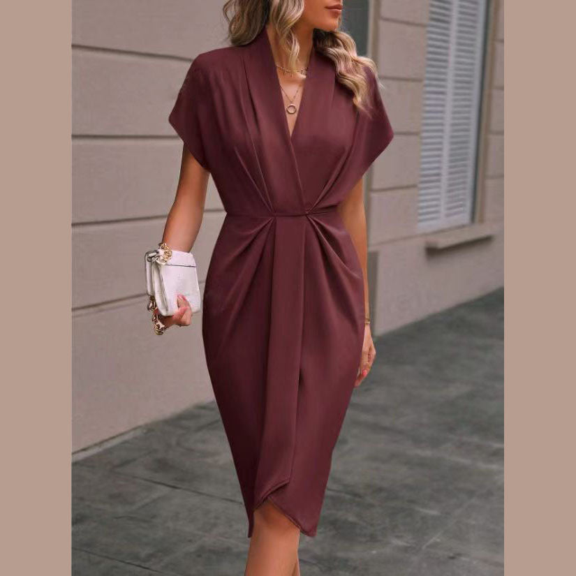 Damen Wickelkleid mit elegantem V-Ausschnitt und Drapierung