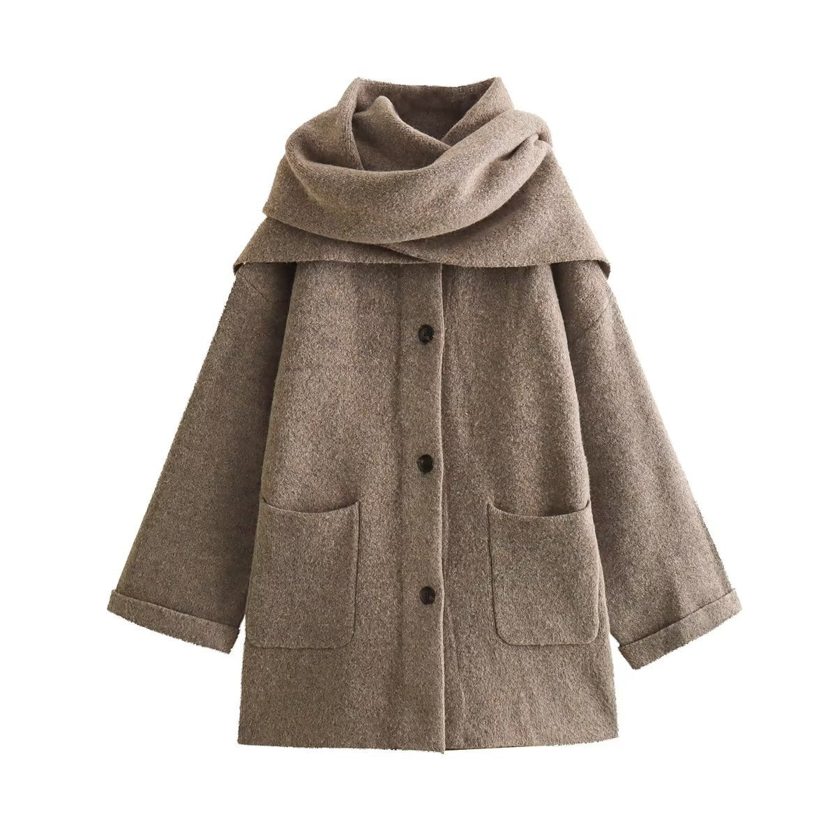 Damen elegante Oversize-Jacke aus warmer Wolle mit Taschen