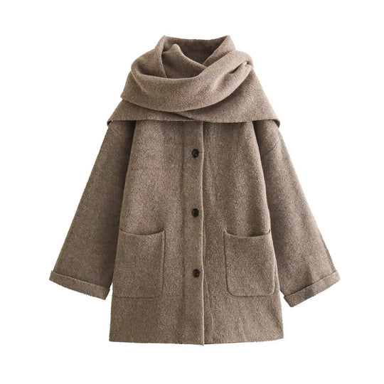 Damen elegante Oversize-Jacke aus warmer Wolle mit Taschen