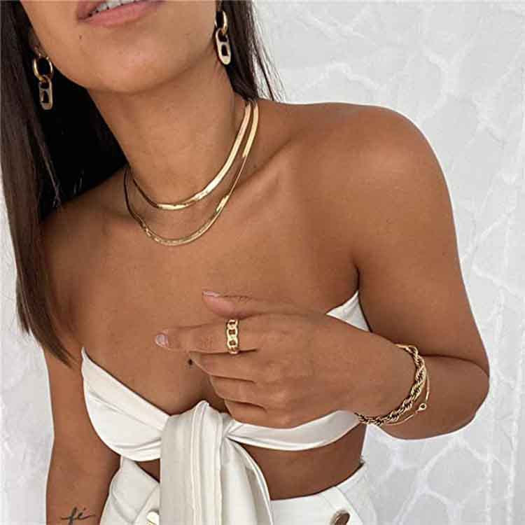 Damen Halskette mit dreifachem Kettendesign und schützendem Augenanhänger Shop Nory