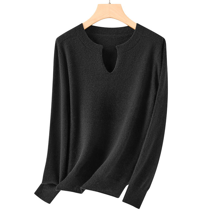 Damen Feiner Feinstrick-Pullover mit Schlüsselloch-Ausschnitt und gerippten Abschlüssen Shop Nory