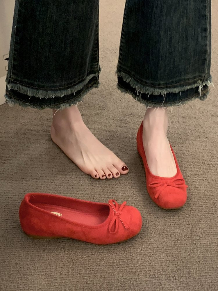 Damen Ballerinas mit dekorativem Schleifendetail und hochwertiger Fleeceaussensohle