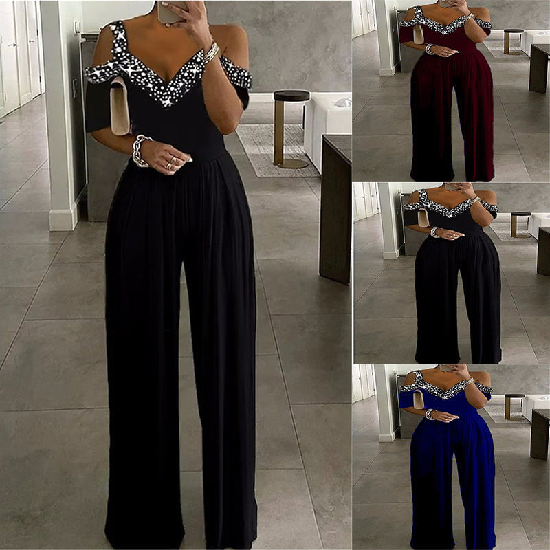 Eleganter Damen Jumpsuit mit Schulterfreiem Schnitt & Glitzerndem Dekolleté für Party & Events