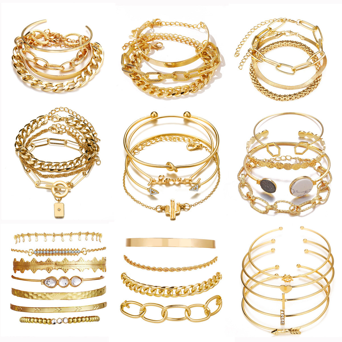 Damen Armband-Set aus stilvollem, mehrlagigem Metall Shop Nory