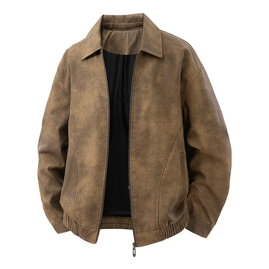 Herren legerer Lederblouson mit Reißverschluss und elastischem Saum Shop Nory