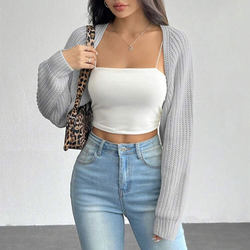 Damen Kurzbolero aus grobem Rippstrick mit Oversized-Ärmeln Shop Nory