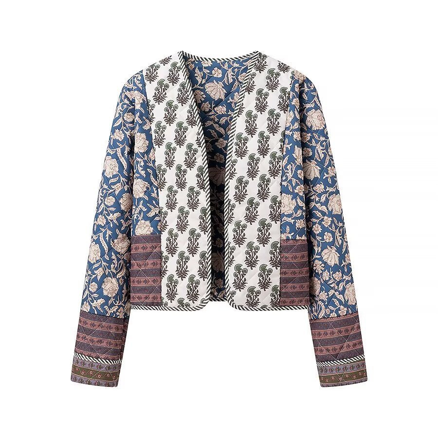 Damen Gesteppte Kurzjacke im Boho‑Patchwork‑Stil mit offenem Vorderteil Shop Nory