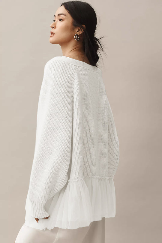 Damen Modischer Strickpullover mit Tülldetails
