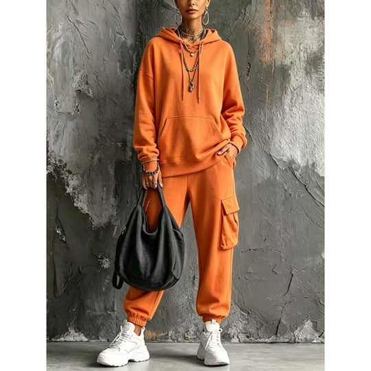 Damen Oversize Hoodie- und Cargo-Jogger-Set aus French Terry Shop Nory