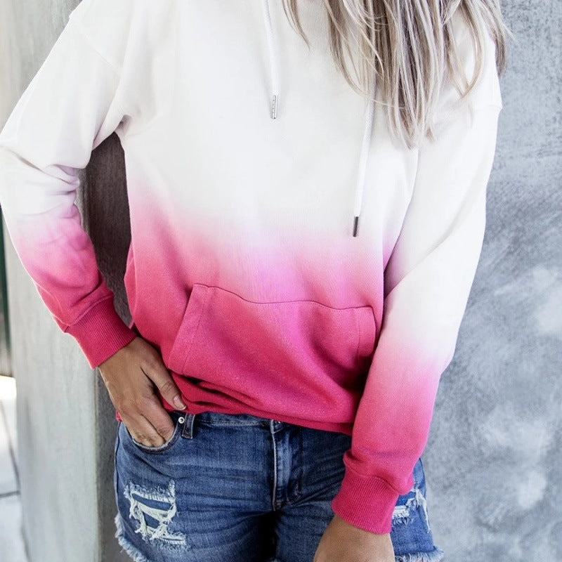 Damen Oversize Kapuzenpullover mit Dip-Dye Farbverlauf und Kängurutasche Shop Nory