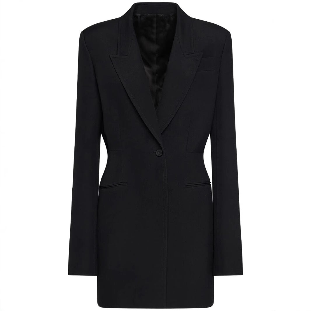 Damen Einreihiger Longblazer mit taillierter Silhouette und weiter Palazzohose Shop Nory