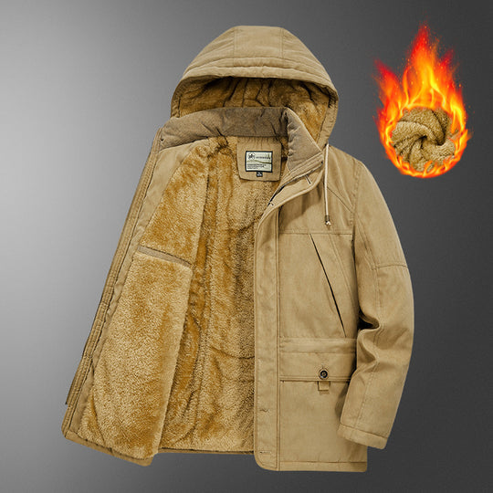 Herren gefütterter Kapuzenparka mit Thermo-Teddyfutter, winddichter Baumwollmix-Außenschale und Mehrfachtaschen Shop Nory