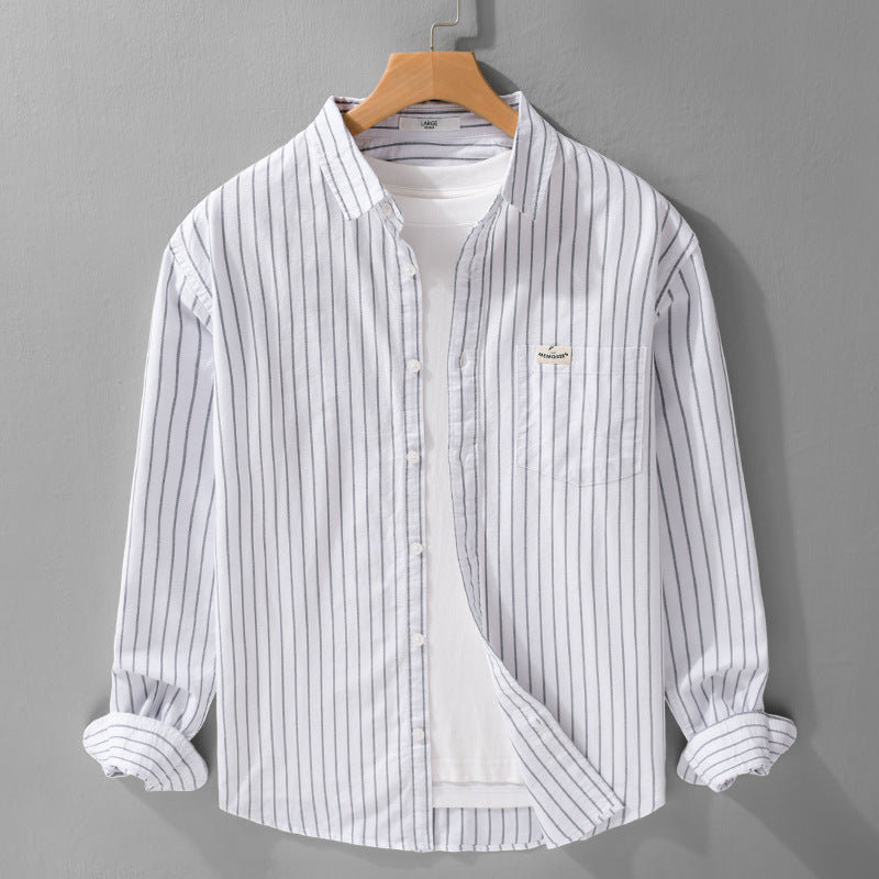 Herren Gestreiftes Layering-Overshirt aus softem Baumwollmix mit Kentkragen und aufgesetzter Brusttasche Shop Nory