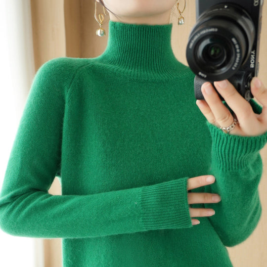 Damen Luxus-Feinstrick-Rollkragenpullover mit Daumenlochbündchen und femininer Schulterpasse Shop Nory