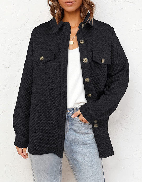 Damen Stepp Übergangshemdjacke mit Oversize Schnitt Brustpatten und Knopfleiste Shop Nory