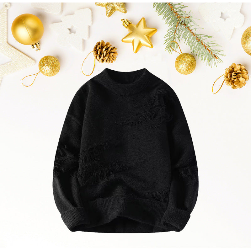 Damen Kurz geschnittener kuscheliger Strickpullover mit Fransen‑Einsätzen und Stehkragen Shop Nory