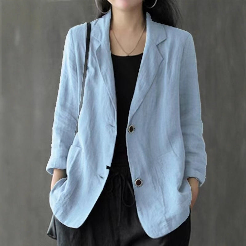 Damen Leinenblazer im lässigen Stil mit lockerer Passform und aufgesetzten Taschen Shop Nory