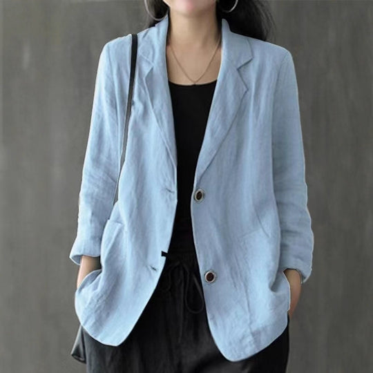 Damen Leinenblazer im lässigen Stil mit lockerer Passform und aufgesetzten Taschen Shop Nory