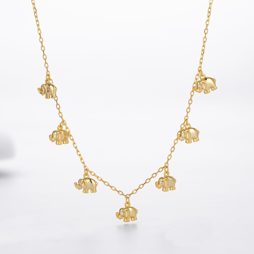 Damen Halskette mit charmanten Elefantenanhängern und funkelnden Zirkonia Shop Nory