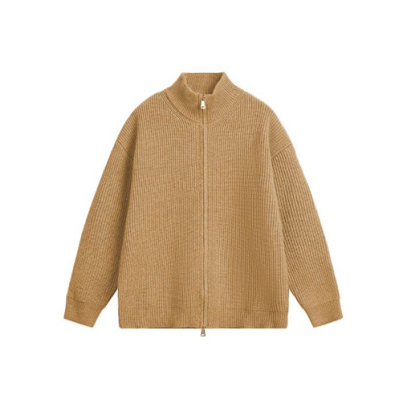 Unisex Oversized Strick-Zipjacke mit Stehkragen und Rippbündchen Shop Nory